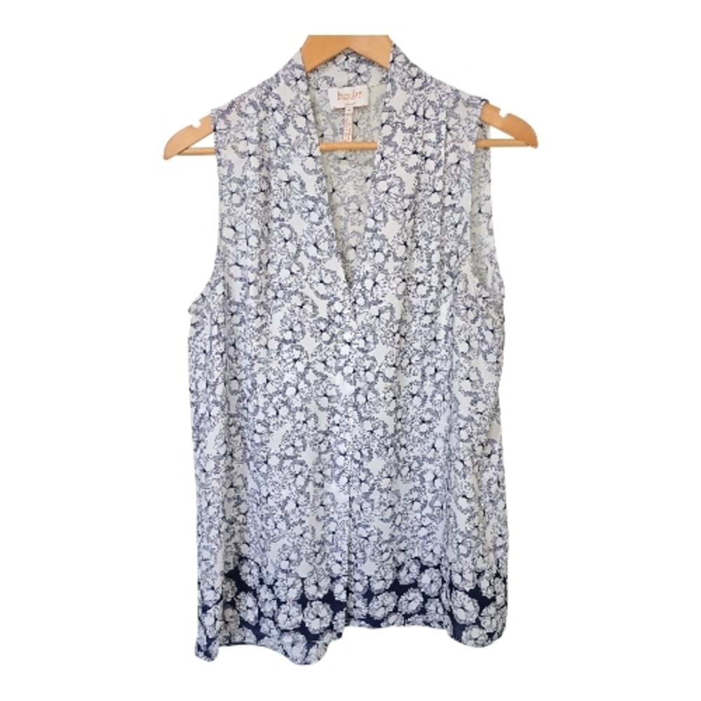 Laundry Shelli Segal Navy Floral Sleeveless Top Coastal Cottage Career Summer M